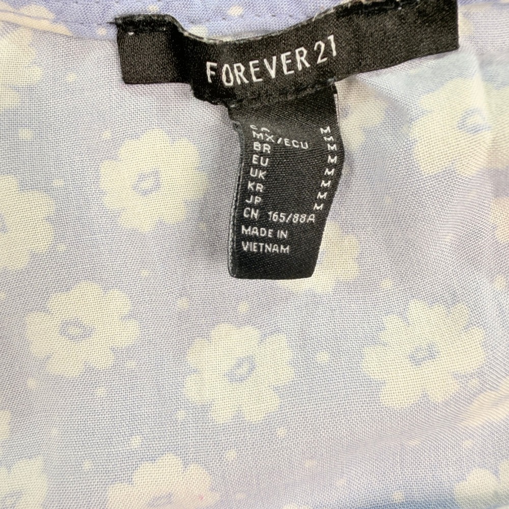 Forever 21 Dress Babydoll Floral Daisy Tie Strap M Blue Summer Mini - Picture 5 of 6